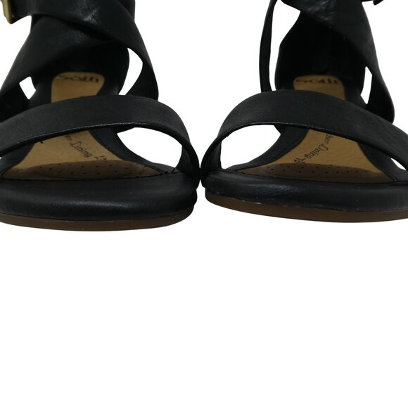 Sofft Mauldin Black Leather Open Toe Cross Strap Wedge Heel Sandals Womens 7 - Picture 8 of 13